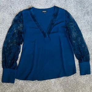 Express Deep Blue Lace Sleeve Blouse